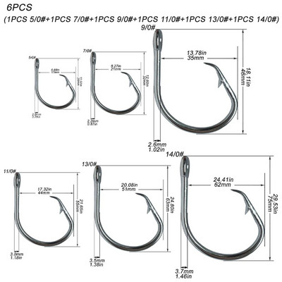 Milzīgs makšķerēšanas āķis 5/0-16/0 Kalti vienā līnijā apļveida āķi Haizivs un zobenzivs tunzivs āķis nerūsējošais tērauds Big Game Sālsūdens Fishhook