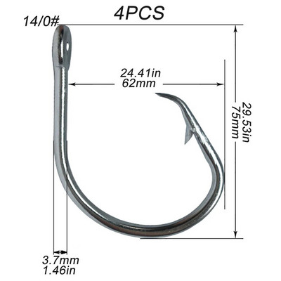 Milzīgs makšķerēšanas āķis 5/0-16/0 Kalti vienā līnijā apļveida āķi Haizivs un zobenzivs tunzivs āķis nerūsējošais tērauds Big Game Sālsūdens Fishhook