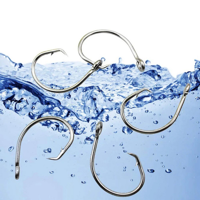 Milzīgs makšķerēšanas āķis 5/0-16/0 Kalti vienā līnijā apļveida āķi Haizivs un zobenzivs tunzivs āķis nerūsējošais tērauds Big Game Sālsūdens Fishhook