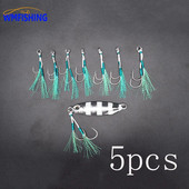 5 Pair Cast Jig Assist Āķis Lēna džiga māneklis Bass Āķi Dzeloņs āķis Piesiešana Zivju āķis ar spalvu jūras dubulto makšķerēšanas āķi