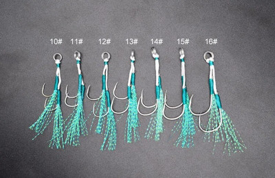 5 Pair Cast Jig Assist Āķis Lēna džiga māneklis Bass Āķi Dzeloņs āķis Piesiešana Zivju āķis ar spalvu jūras dubulto makšķerēšanas āķi