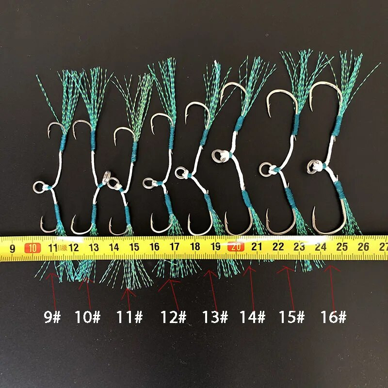 5 Pair Cast Jig Assist Āķis Lēna džiga māneklis Bass Āķi Dzeloņs āķis Piesiešana Zivju āķis ar spalvu jūras dubulto makšķerēšanas āķi