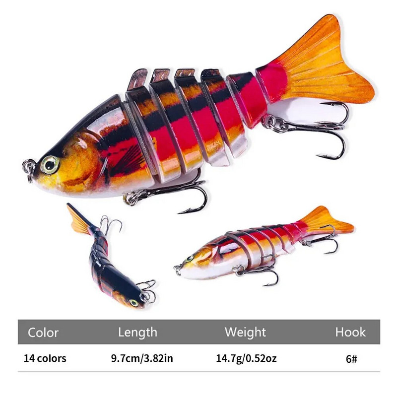 10 cm 15 g 7 segmentu peldēšanas līdakas vobleri Crankbait makšķerēšanas māneklis, ar vairākiem savienojumiem, cieto ēsmu Muskijs grimstošs Isca Artificia