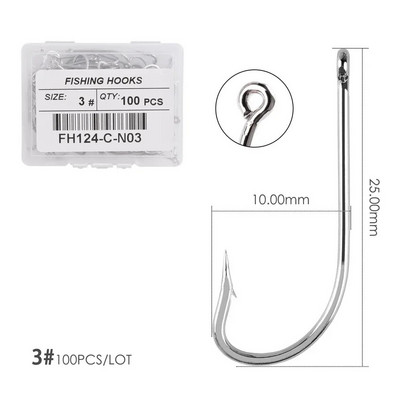 100gb Sudraba āķi ar augstu oglekļa tēraudu Lieli gari kāti makšķerēšanas āķi Sea Pint āķis Fishhook komplekts ar acīm Barb Makšķerēšanas piederumi