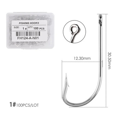 100gb Sudraba āķi ar augstu oglekļa tēraudu Lieli gari kāti makšķerēšanas āķi Sea Pint āķis Fishhook komplekts ar acīm Barb Makšķerēšanas piederumi