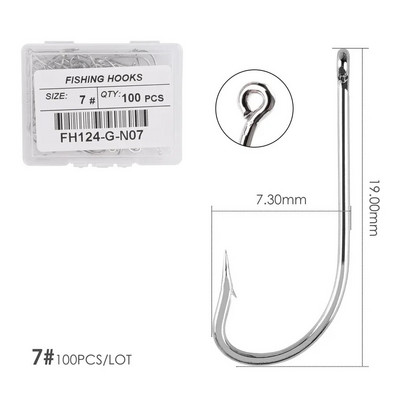 100gb Sudraba āķi ar augstu oglekļa tēraudu Lieli gari kāti makšķerēšanas āķi Sea Pint āķis Fishhook komplekts ar acīm Barb Makšķerēšanas piederumi