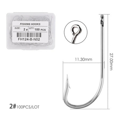 100gb Sudraba āķi ar augstu oglekļa tēraudu Lieli gari kāti makšķerēšanas āķi Sea Pint āķis Fishhook komplekts ar acīm Barb Makšķerēšanas piederumi