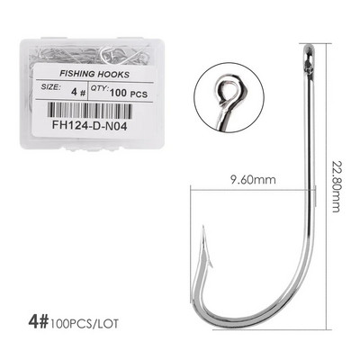 100gb Sudraba āķi ar augstu oglekļa tēraudu Lieli gari kāti makšķerēšanas āķi Sea Pint āķis Fishhook komplekts ar acīm Barb Makšķerēšanas piederumi