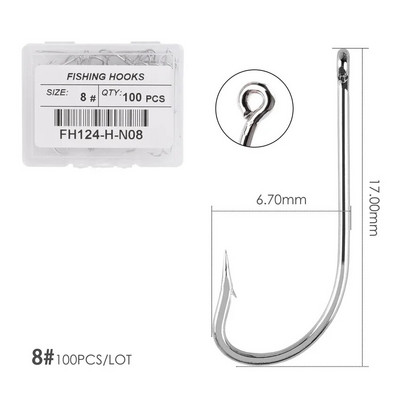 100gb Sudraba āķi ar augstu oglekļa tēraudu Lieli gari kāti makšķerēšanas āķi Sea Pint āķis Fishhook komplekts ar acīm Barb Makšķerēšanas piederumi