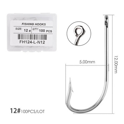 100gb Sudraba āķi ar augstu oglekļa tēraudu Lieli gari kāti makšķerēšanas āķi Sea Pint āķis Fishhook komplekts ar acīm Barb Makšķerēšanas piederumi