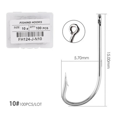 100gb Sudraba āķi ar augstu oglekļa tēraudu Lieli gari kāti makšķerēšanas āķi Sea Pint āķis Fishhook komplekts ar acīm Barb Makšķerēšanas piederumi