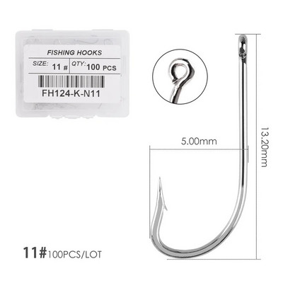 100gb Sudraba āķi ar augstu oglekļa tēraudu Lieli gari kāti makšķerēšanas āķi Sea Pint āķis Fishhook komplekts ar acīm Barb Makšķerēšanas piederumi