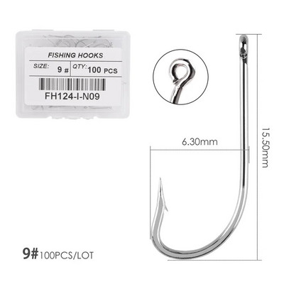 100gb Sudraba āķi ar augstu oglekļa tēraudu Lieli gari kāti makšķerēšanas āķi Sea Pint āķis Fishhook komplekts ar acīm Barb Makšķerēšanas piederumi