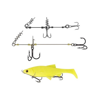 Waterboy S/M/L Fish Screw Rig Kit Double Fishing Treble Hooks W/ Pike Center Pin Shad Belly Stingers Мека примамка с плитък такелаж