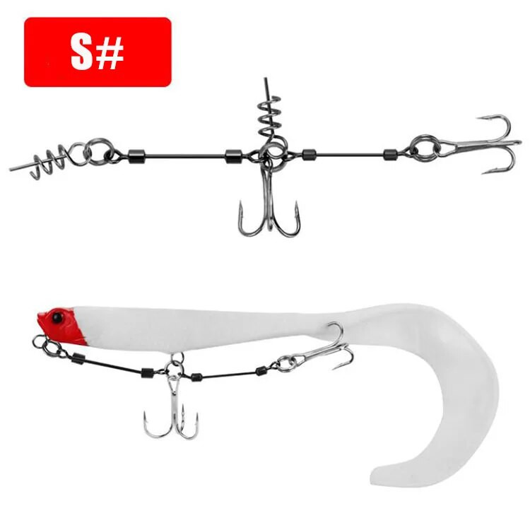 Waterboy S/M/L Fish Screw Rig Kit Dubultais makšķerēšanas trīskāršais āķis ar līdakas centru Pin Shad Belly Stingers Sekla-Rigging Mīksts Lure