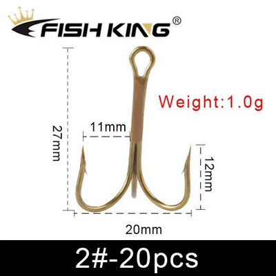 FISH KING 20kom/pakiranje Udica za mamac od visokokvalitetnog čelika Visokoprevrnute udice za ribu Super oštre trostruke okrugle udice za bas