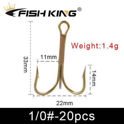 FISH KING 20kom/pakiranje Udica za mamac od visokokvalitetnog čelika Visokoprevrnute udice za ribu Super oštre trostruke okrugle udice za bas