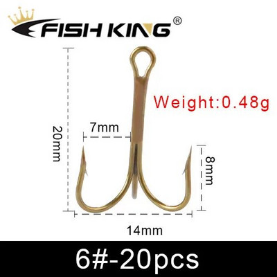 FISH KING 20kom/pakiranje Udica za mamac od visokokvalitetnog čelika Visokoprevrnute udice za ribu Super oštre trostruke okrugle udice za bas