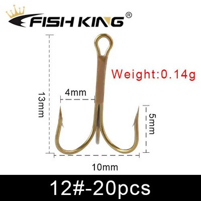 FISH KING 20kom/pakiranje Udica za mamac od visokokvalitetnog čelika Visokoprevrnute udice za ribu Super oštre trostruke okrugle udice za bas