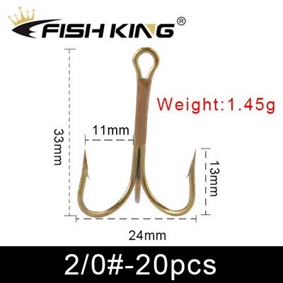 FISH KING 20kom/pakiranje Udica za mamac od visokokvalitetnog čelika Visokoprevrnute udice za ribu Super oštre trostruke okrugle udice za bas