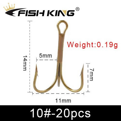 FISH KING 20kom/pakiranje Udica za mamac od visokokvalitetnog čelika Visokoprevrnute udice za ribu Super oštre trostruke okrugle udice za bas