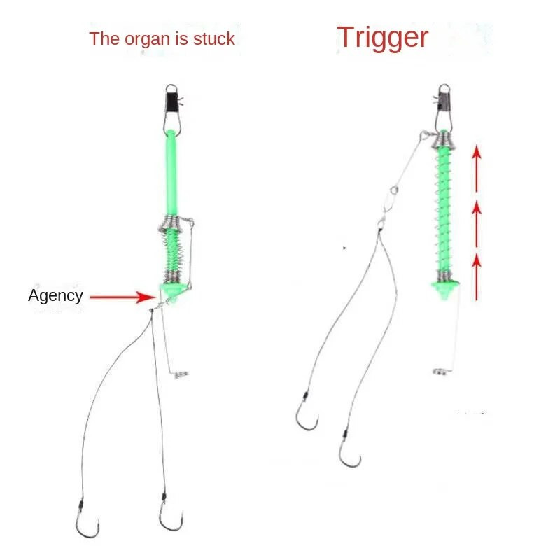 Automatinis meškeriojimo kablio gaidukas, spyruoklinis kabliuko fiksavimas, masalas, išmetimas katapulta, žuvies įrankis, žvejybos reikmenys