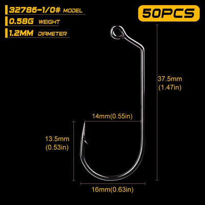 50 τμχ Υψηλής ποιότητας Jig Big Series Fishing Hook Sunlure Μάρκα Single hook 32786-1/0-5/0 Size Fishhook Saltwater Bass