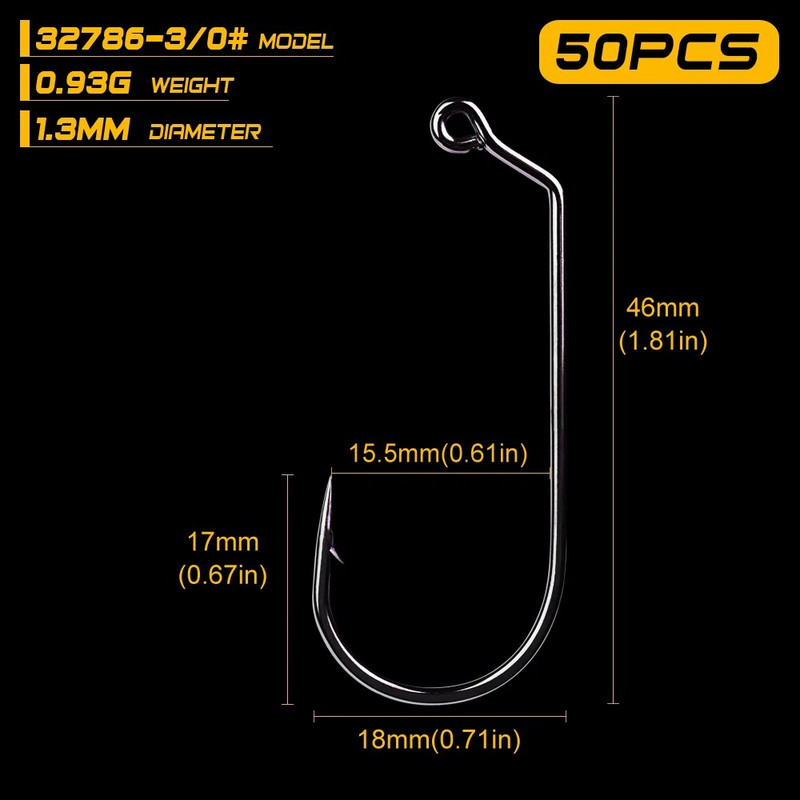 50 τμχ Υψηλής ποιότητας Jig Big Series Fishing Hook Sunlure Μάρκα Single hook 32786-1/0-5/0 Size Fishhook Saltwater Bass