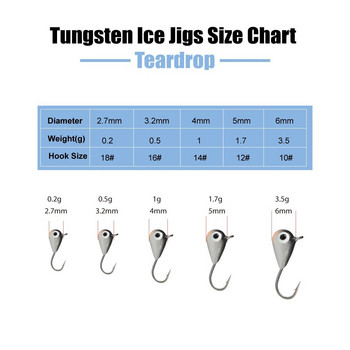 Elite TG 5 τεμ. Tungsten Ice Fishing Jig, 2,7mm-6,0mm Tear Drop Hayabusa Hook Winter Pike Carp Panfish Soft Lure Bait Tackel