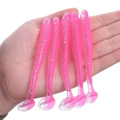 Proleurre Fishing Worm Soft Lures Jig Vobleri 5cm 7cm 9cm Easy Shiner For karpu bass mākslīgās dubultās krāsas Silikona peldēšana