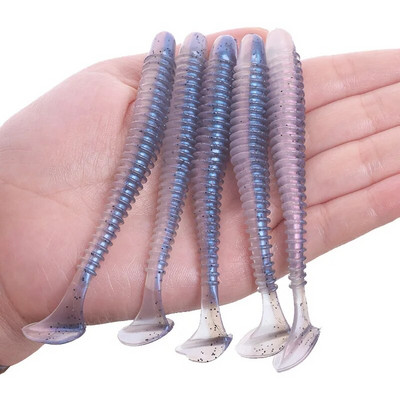 Proleurre Fishing Worm Soft Lures Jig Vobleri 5cm 7cm 9cm Easy Shiner For karpu bass mākslīgās dubultās krāsas Silikona peldēšana