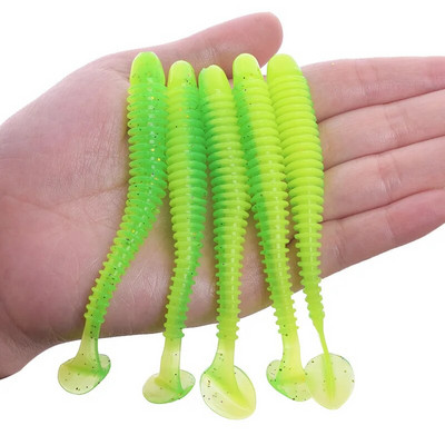 Proleurre Fishing Worm Soft Lures Jig Vobleri 5cm 7cm 9cm Easy Shiner For karpu bass mākslīgās dubultās krāsas Silikona peldēšana