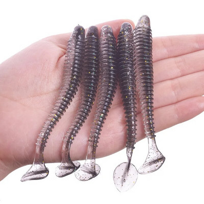 Proleurre Fishing Worm Soft Lures Jig Vobleri 5cm 7cm 9cm Easy Shiner For karpu bass mākslīgās dubultās krāsas Silikona peldēšana