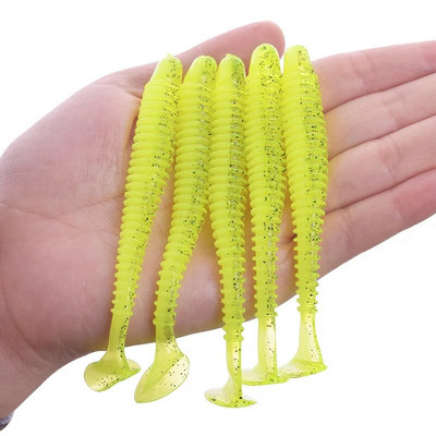 Proleurre Fishing Worm Soft Lures Jig Vobleri 5cm 7cm 9cm Easy Shiner For karpu bass mākslīgās dubultās krāsas Silikona peldēšana