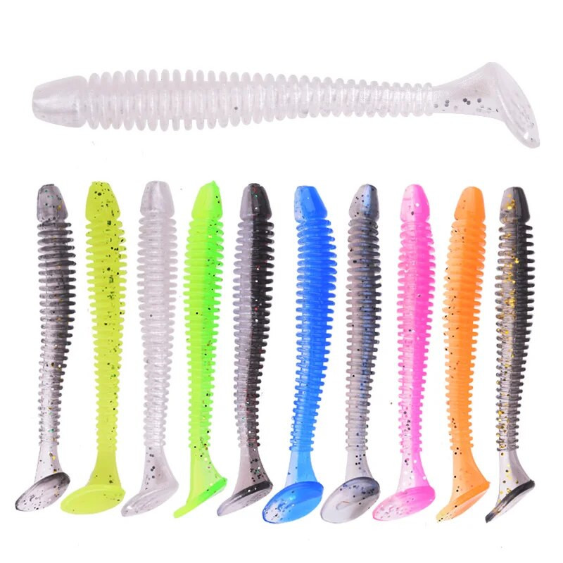 Proleurre Fishing Worm Soft Lures Jig Vobleri 5cm 7cm 9cm Easy Shiner For karpu bass mākslīgās dubultās krāsas Silikona peldēšana