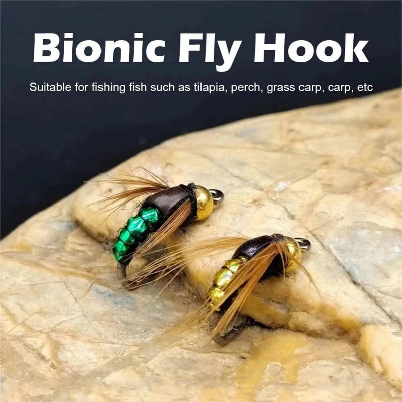 5/10 gab. Misiņa lodītes galva, ātri grimstoša nimfa, sārta muša, tārps foreles zvejas mušas mākslīgo kukaiņu makšķerēšanas ēsmas māneklis