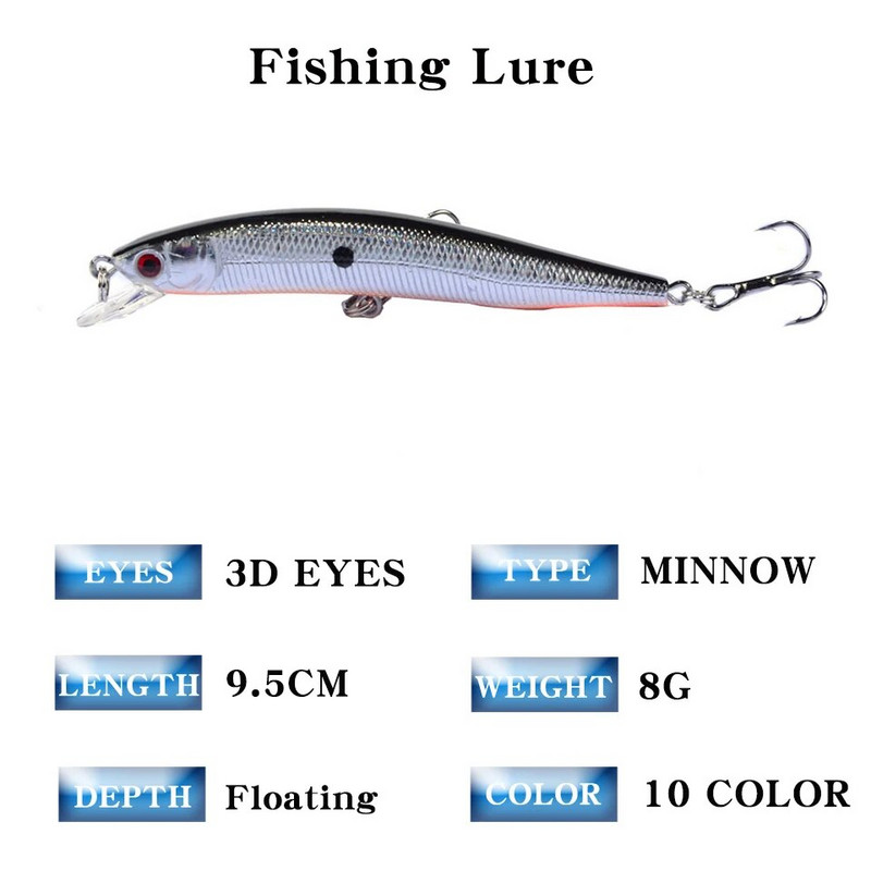 1 ΤΕΜ Minnow Fishing Lure 95mm 8g Floating Hard Bait Wobbler Jig Bait Crankbait Κυπρίνος Ριγέ μπάσο Pesca Είδη ψαρέματος SwimBait