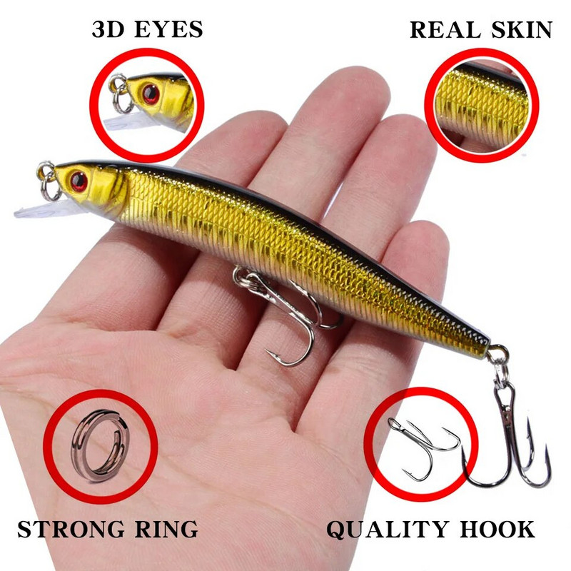 1 ΤΕΜ Minnow Fishing Lure 95mm 8g Floating Hard Bait Wobbler Jig Bait Crankbait Κυπρίνος Ριγέ μπάσο Pesca Είδη ψαρέματος SwimBait
