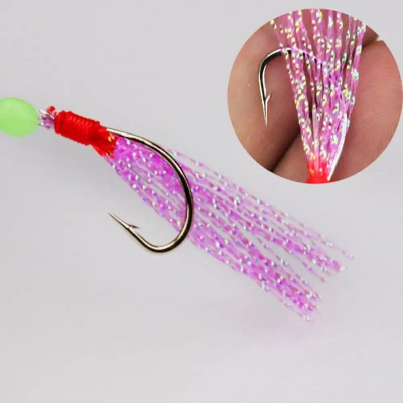 1 iepakojums (6gab) Makšķerēšanas Sabiki 6 Roku āķi Sarkanas Baltas Zivs Āda Jūras Saldūdens Makšķerēšanas Ierīces ar Grozāmo Spraudni