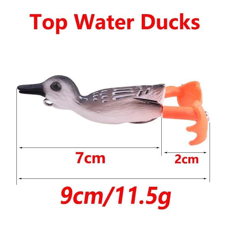 Topwater Ducking Silikona makšķerēšanas mānekļi 9cm 11,5g Bass Frog Double Propeller Flipper Duck Vobleri mākslīgās gumijas ēsma​