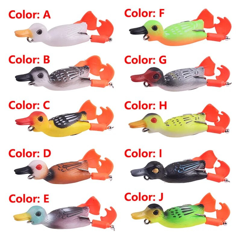 Topwater Ducking Silikona makšķerēšanas mānekļi 9cm 11,5g Bass Frog Double Propeller Flipper Duck Vobleri mākslīgās gumijas ēsma​