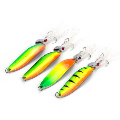 Rainbow Metal Spoon Lure 5g/9g/13g/18g/21g примамка за соленоводен риболов с пайети от пера шум потъваща стръв за стръв за риболов на шаран