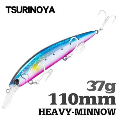 TSURINOYA 110mm 37g Тежка примамка за морски риболов Max 80m Ultra Long Casting Sinking Minnow WIZARD 110S Изкуствени твърди примамки