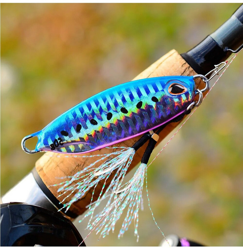 Lieli džiga makšķerēšanas mānekļi, 10-50 g, makšķerēšanas mānekļi Sālsūdens mānekļi Metāla bass Jig Isca mākslīgā viltus zivju mirdzēšana hologrāfiskā veidā