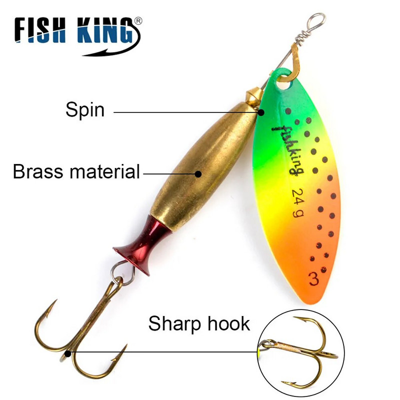 FISH KING Spinner Lure Bait Long Cast 18g 24g Spoon Lures līdakas Metāla zvejas māneklis Bass Hard Bait with Hooks