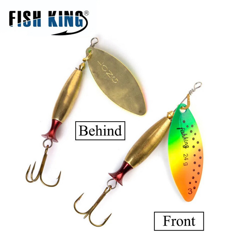 FISH KING Spinner Lure Bait Long Cast 18g 24g Spoon Lures līdakas Metāla zvejas māneklis Bass Hard Bait with Hooks