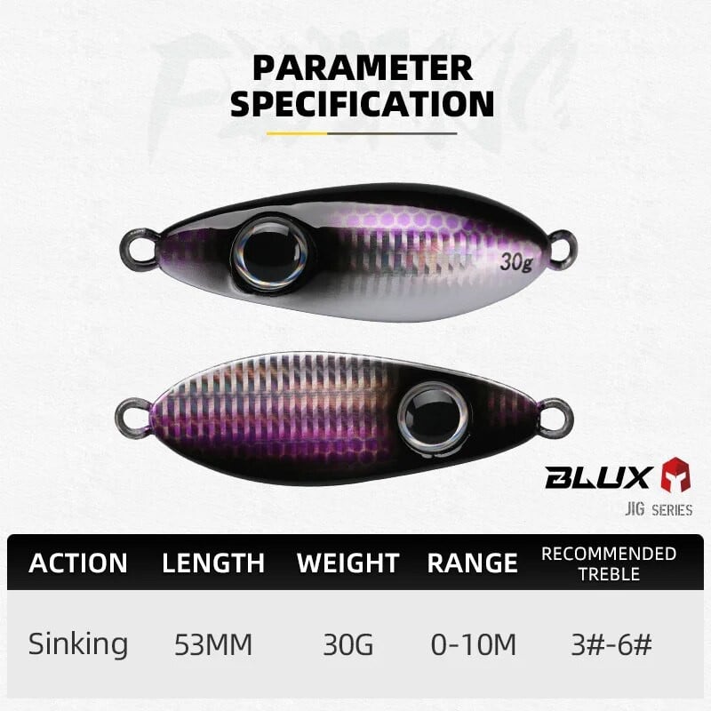 BLUX Flyspoon Metal Jig Spoon Mamac za ribolov 30G Umjetni mamac Shore Hard Slow Jigging Longcast Pribor za slanu tunu