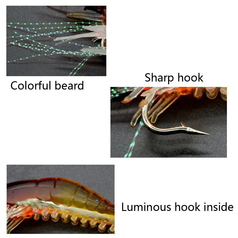 7gab./partija 8cm 5g Silikona garneļu makšķerēšanas māneklis Luminous Soft Makšķerēšanas mānekļi jauktas krāsas mākslīgās garneļu ēsma Pesca Sabiki Rig YE96