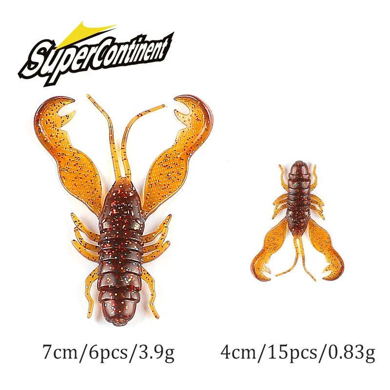 Supercontinent Filet Craw 40mm/15gb 70mm/6gb Soft Lure Makšķerēšanas mānekļi garneļu omāri Mīkstas plastmasas mānekļi zvejas mānekļiem
