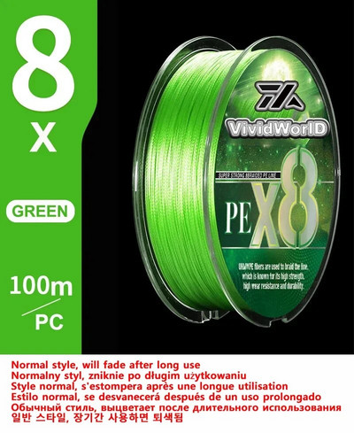 VWVIVIDWORLD 100% Colorfast 8 pinuma makšķerēšanas aukla daudzpavedienu līnija linha multifilamento 8 pavedieni PE 100m
